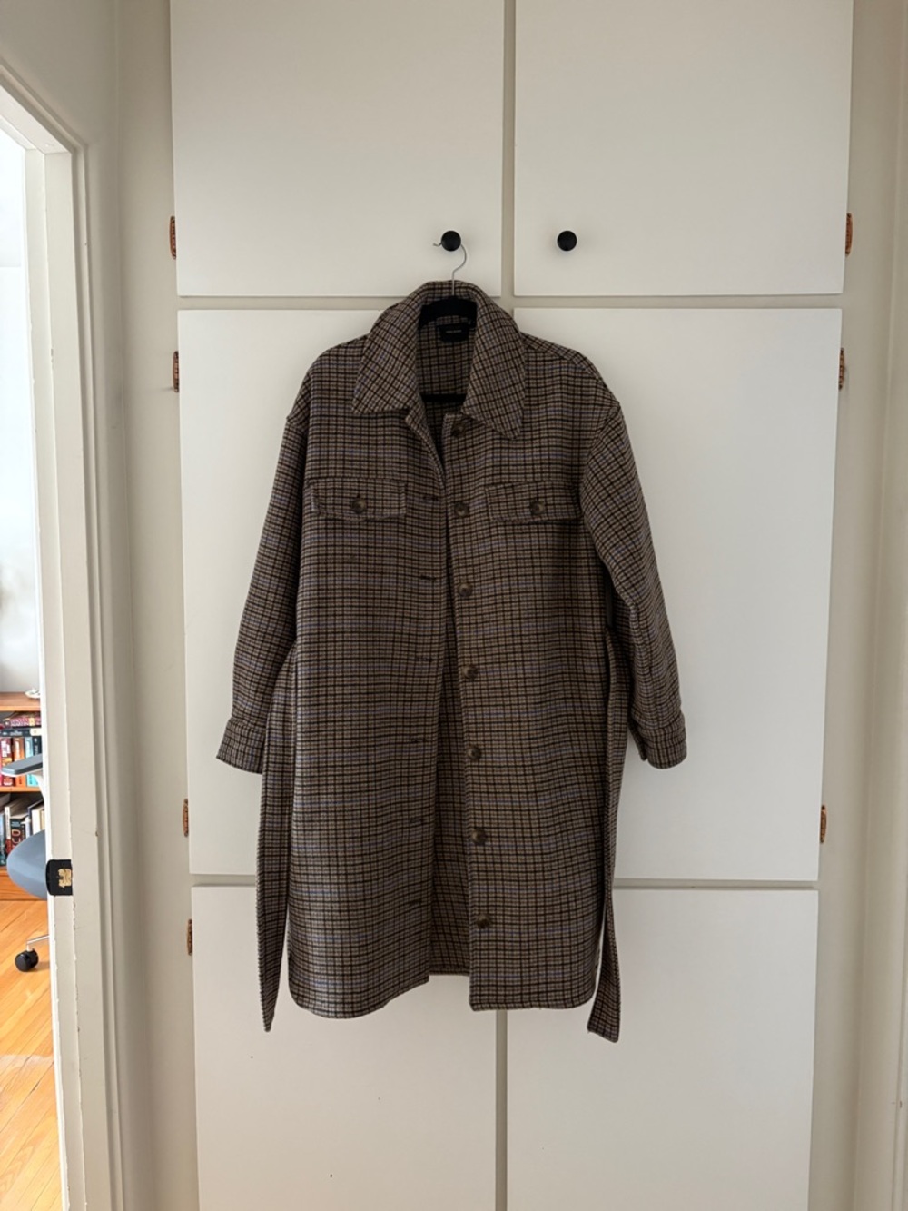 Vero Moda Plaid Pea Coat in Brown and Black